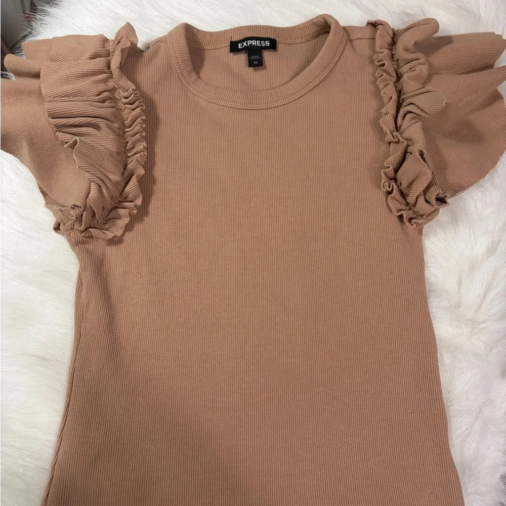 Express Tan Ruffle Sleeve Top - Picture 3 of 8